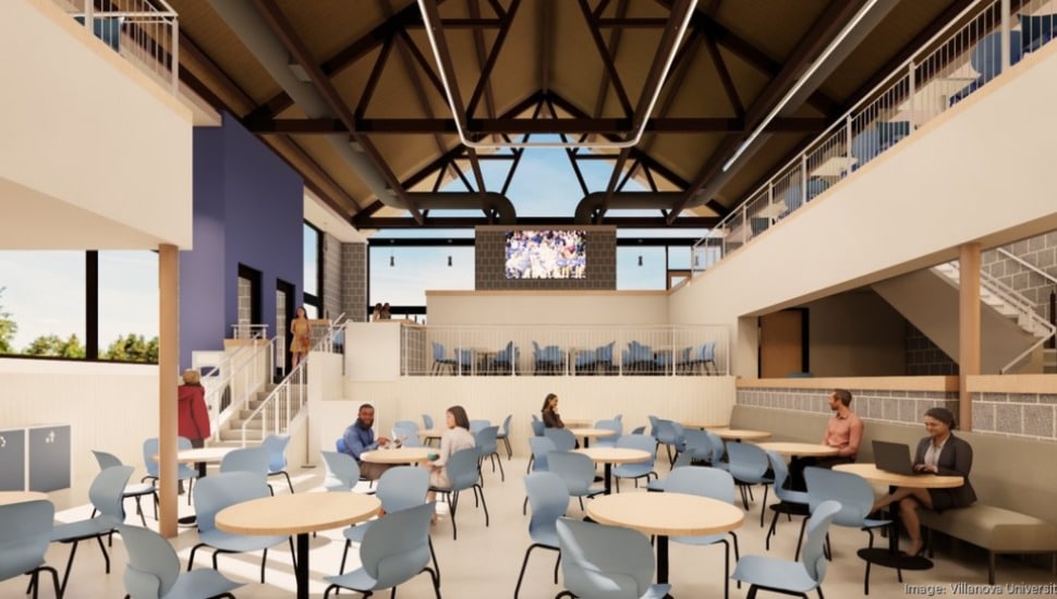 A rendering of a new common space in the Connelly Center at Villanova University.
