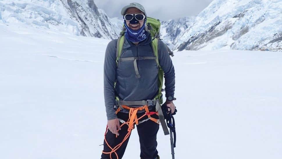 Wayne dentist Bruce Terry in the snow-packed mountains.