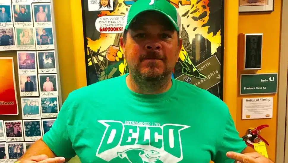 WMMR’s Casey “Casey Boy” Fosbenner, shown wearing a green Delco Day T-shirt, will receive the Delco Legend award at Delco Day 10 on Saturday, June 7.