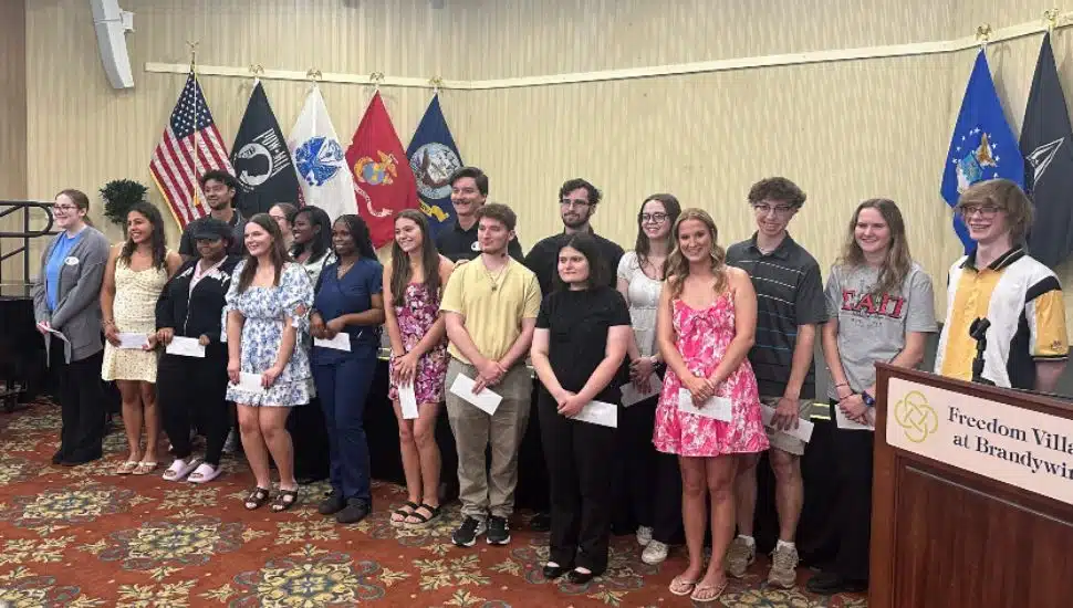 Freedom Village at Brandywine employee scholarship recipients this year line up for a photo.