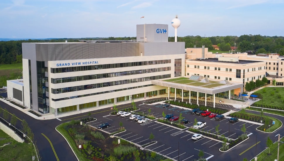 An aerial view of the Grand View Health building.