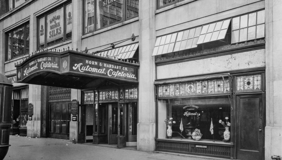 The entrance to a Horn and Hardart's cafeteria.