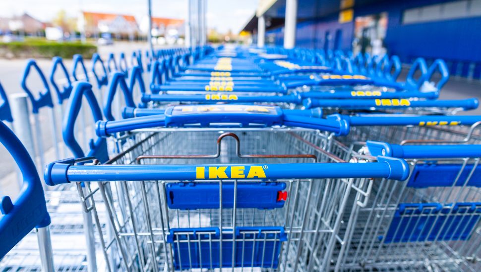 A row of IKEA shopping carts.