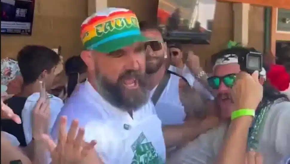 Jason Kelce parties with fans serving as a celebrity bartender at the Team 62 fundraiser in Sea Isle for autism research