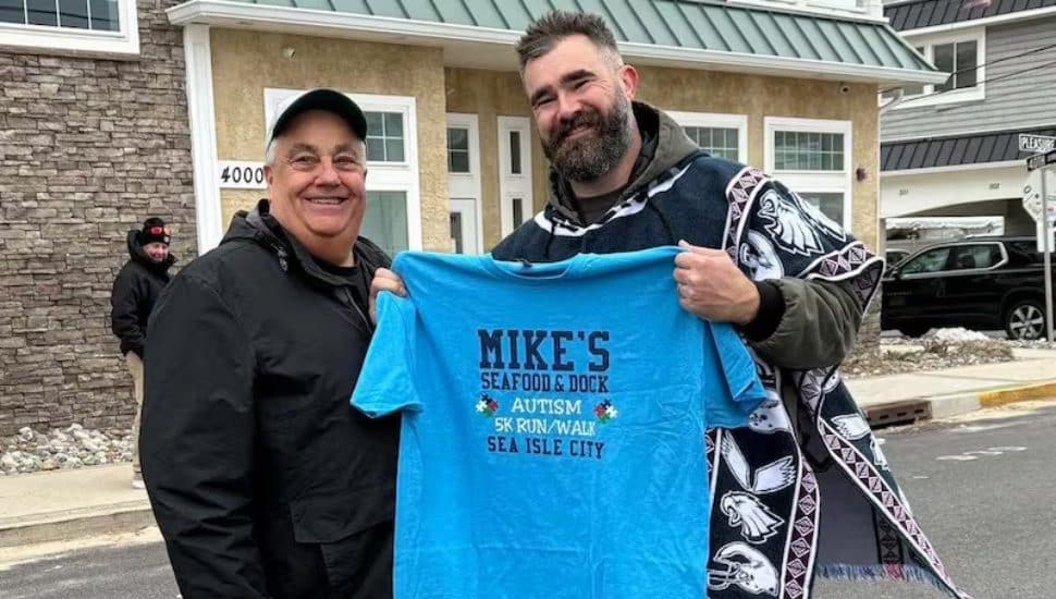 Mike Monichetti and Jason Kelce at Mike's Seafood run and walk for Autism research in Sea Isle City in February.