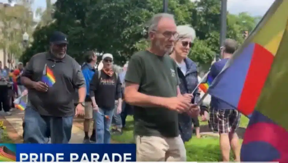 Members of the Lansdowne community marched in a pride parade Saturday ending at the Lansdowne Farmers Market.
