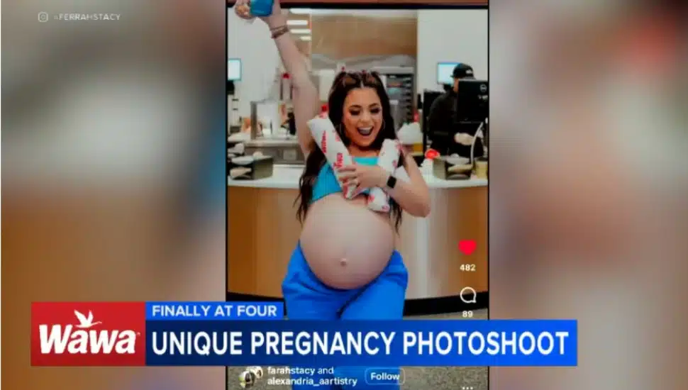 Farah Vogel clutches some Wawa hoagies while showing off her baby bump during a photo shoot.