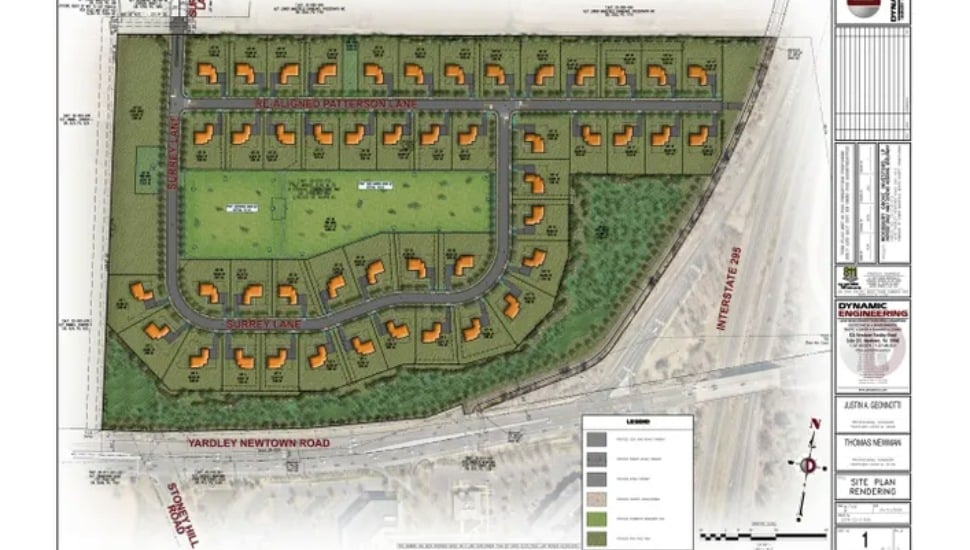 A overview rendering of a housing development at the former Wright Farms in Lower Makefield Township.