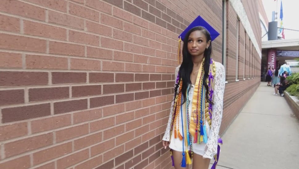 Amaya Alston in her cap and gown for Upper Darby High School graduation.