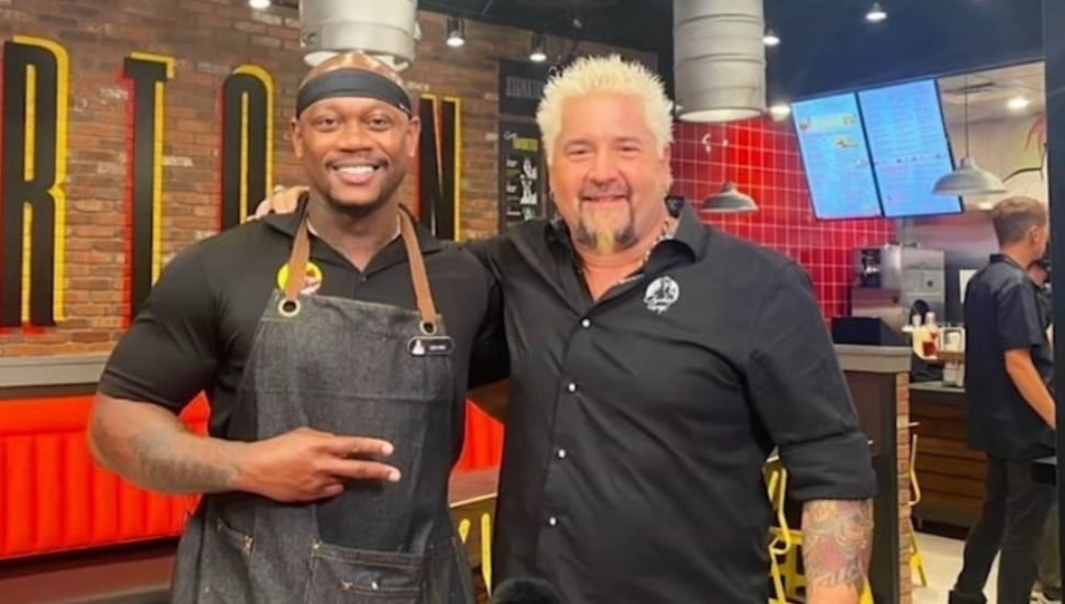 Drexel Hill chef Kevin Cooper with celebrity chef Guy Fieri while competing on “Guy’s Chance of a Lifetime.”