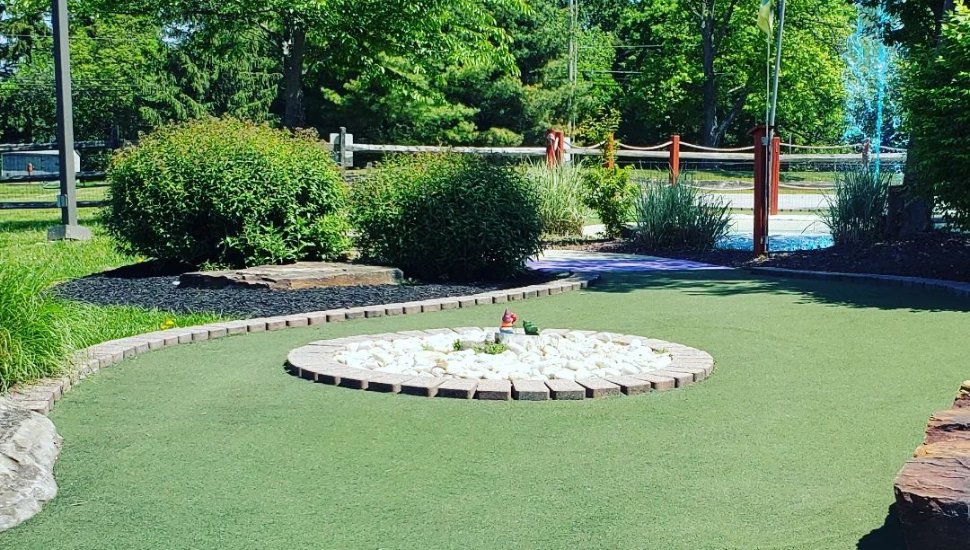 A putting green at Boulder Falls Miniature Golf.