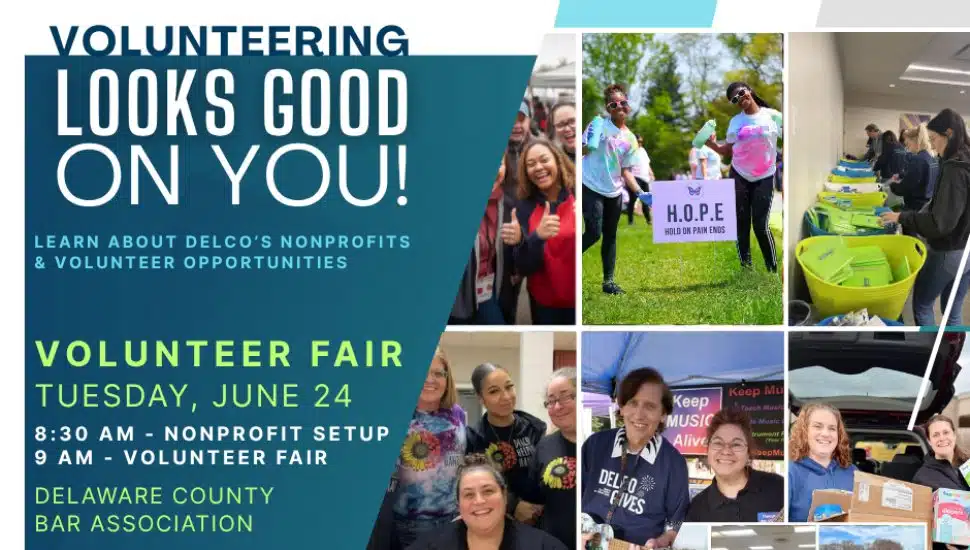 A poster announcing the Delaware County Chamber of Commerce volunteer fair.