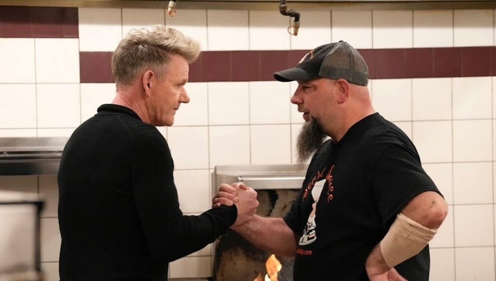 Gordon Ramsay with Wilson’s Secret Sauce owner and chef Steve Wilson in Upper Darby .