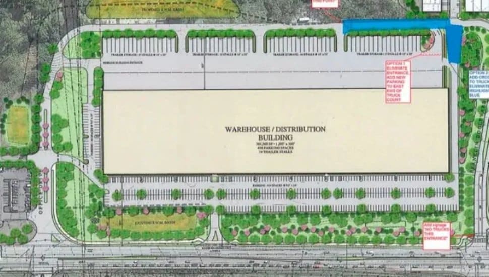 A plan for a proposed logistics warehouse measuring 300,000 square-feet at the former Franklin Mint property in Middletown.