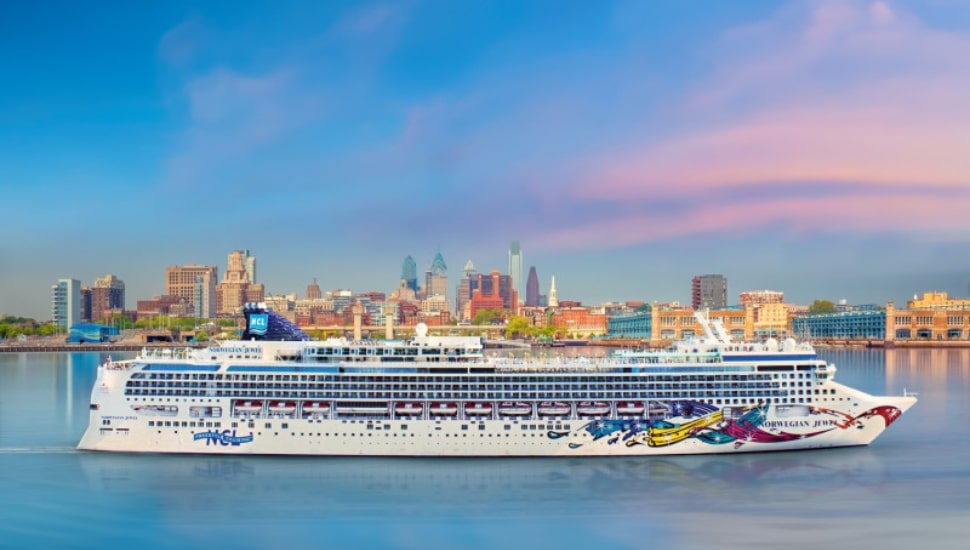 A Norwegian cruise line ship docked in Philadelphia.