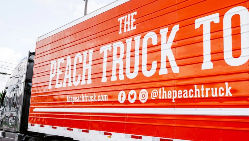 The Peach Truck making stops along a 10-city tour to deliver peaches.