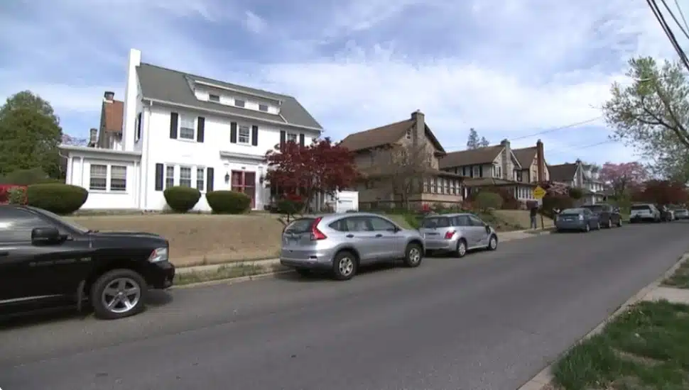 The Upper Darby home of Gloria Gaynor on a street with other homes.