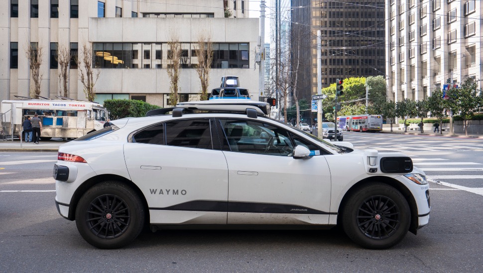 A Waymo taxi ready for a test run in Philadelphia.