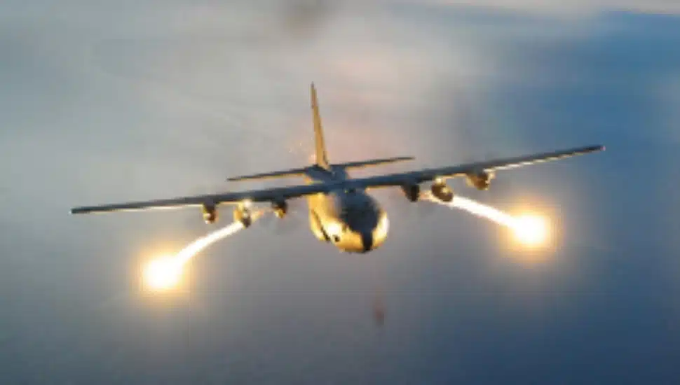 Missiles being fired from an aircraft.