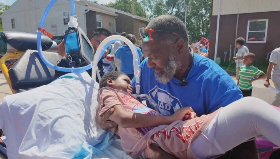 Ny'Leek Ellison and his father, Micah Ellison, at the homecoming celebration in Chester on July 21.