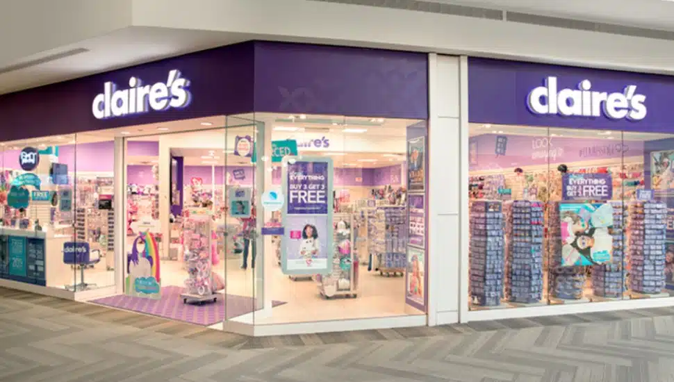 The colorful and decorative exterior of a Claire's store.