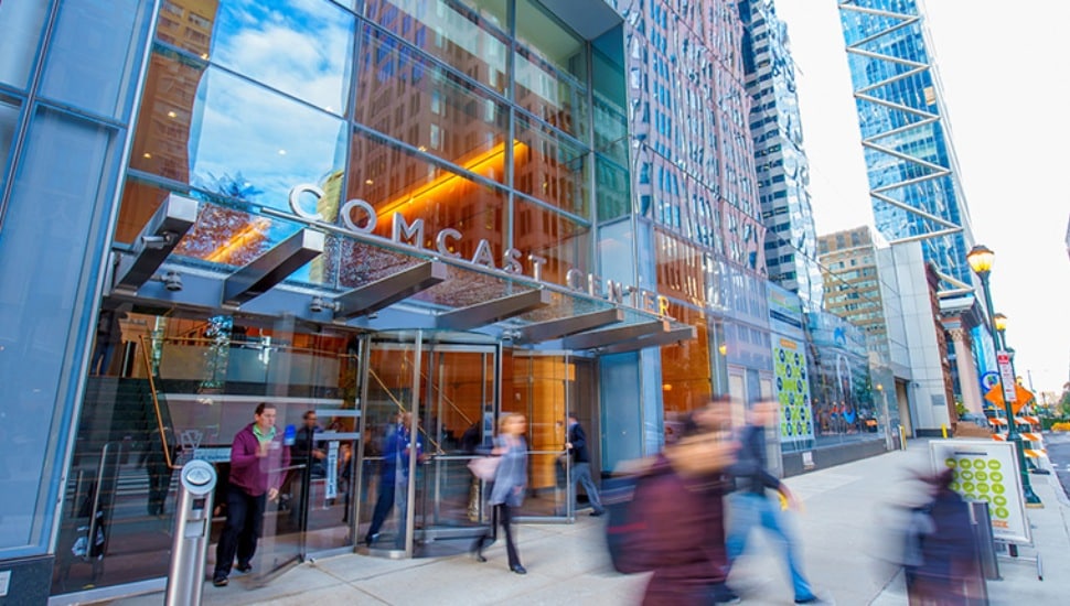 The outside of the Comcast building in Philadelphia.