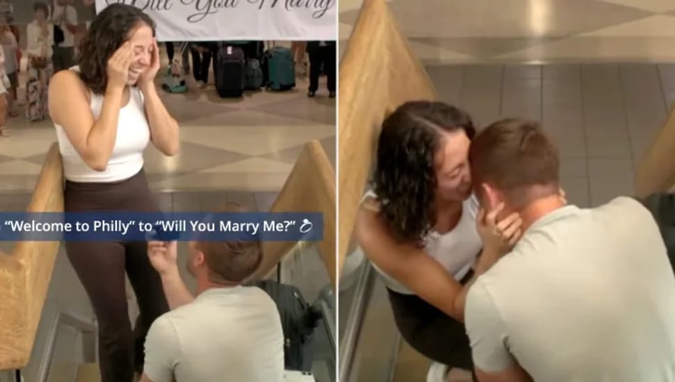 The moment of the proposal by Matthew Brenner to Lesley Venella at the Philadelphia International Airport was on an airport video posted on Facebook.