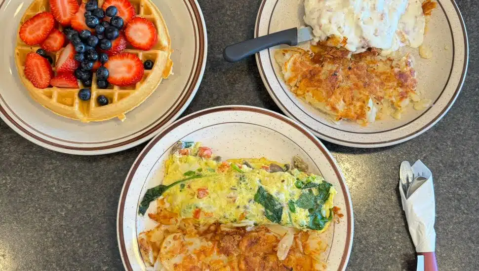Three different breakfast entrees available at the Court Diner in Media.