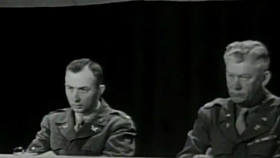 Lt. Col. Raymond E. Zickel Sr., right, a Glenolden native, during the Dachau trials, soon after the end of World War II>