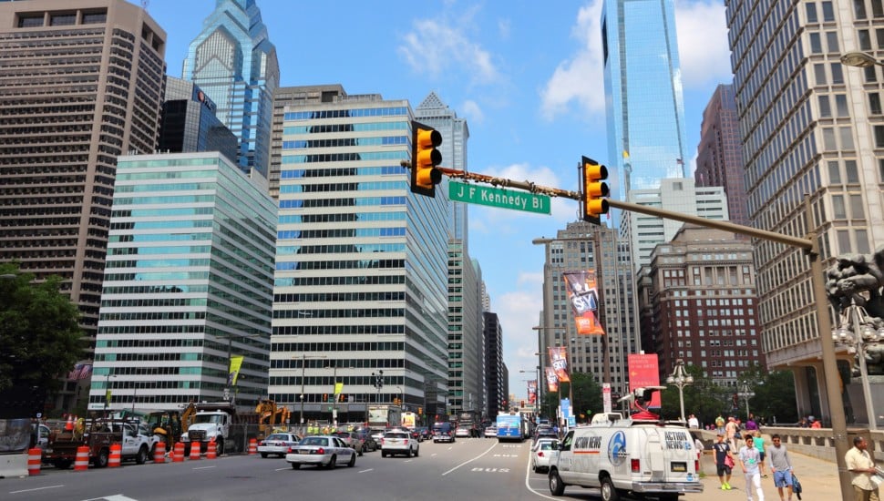 A street view of Center City Philadelphia.