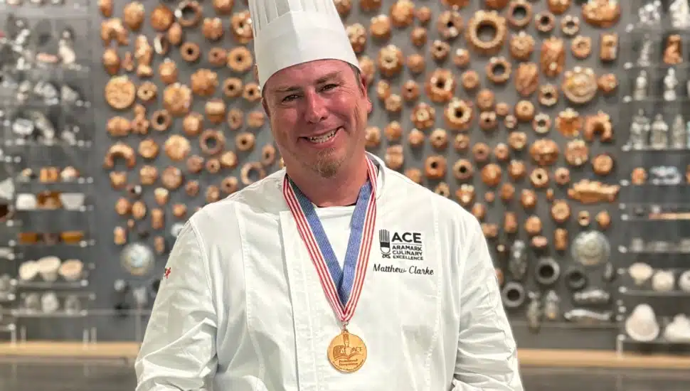 Widener University chef Matt Clarke with his award.