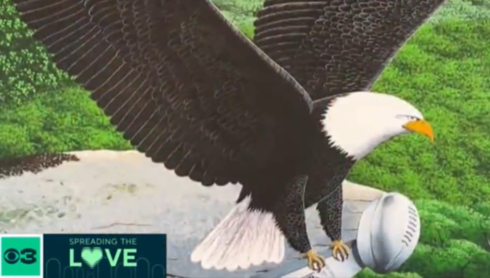 A painting from Chester-based artist Hayden Richard depicts a bald eagle carrying the Lombardi Trophy home.