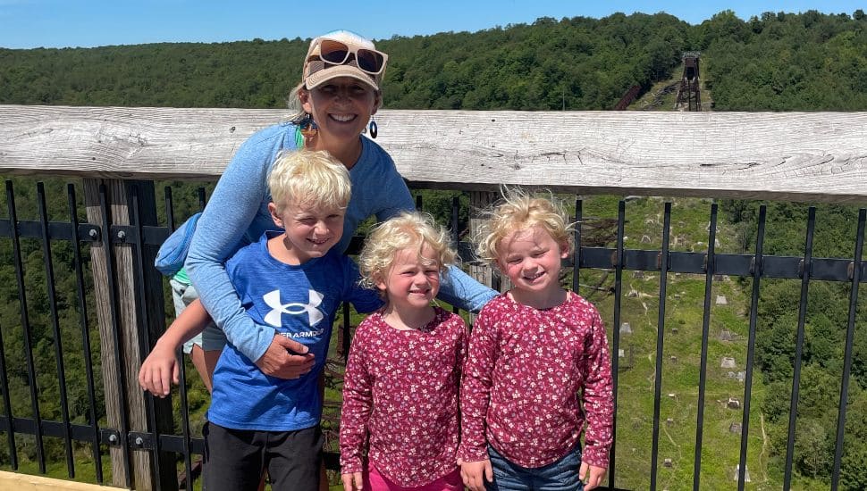 Kristine Mascione traveling with her three children during a visit to Kinzua Bridge State Park in McKean County in Northern Pennsylvania.