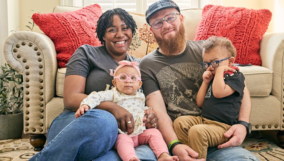 A family enjoys a moment during their stay at Nick’s House in Swarthmore.