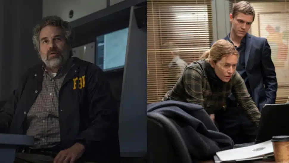 Mark Ruffalo appearing in Task (left) and Kate Winslet in a scene from "Mare of Easttown."