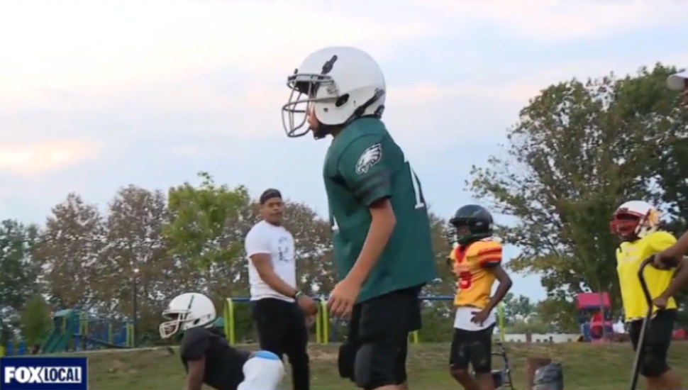 Players with the Upland Hurricanes attend their first practice after witnessing a deadly shooting.