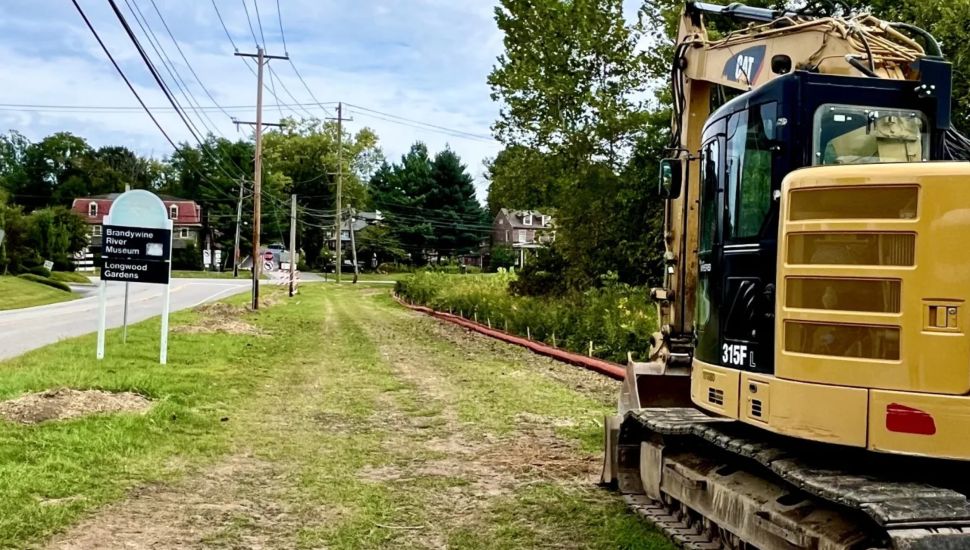 An idle bulldozer is testament to work underway on the Walkable Chadds Ford Project.