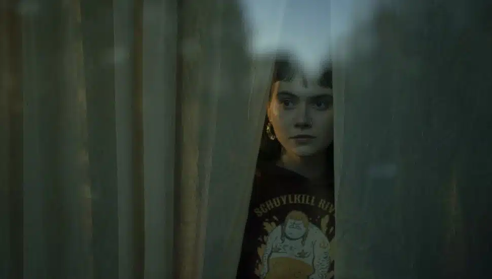 Emilia Jones, who plays Meave Prendergrass, wears a Schuylkill River Mermaid shirt.