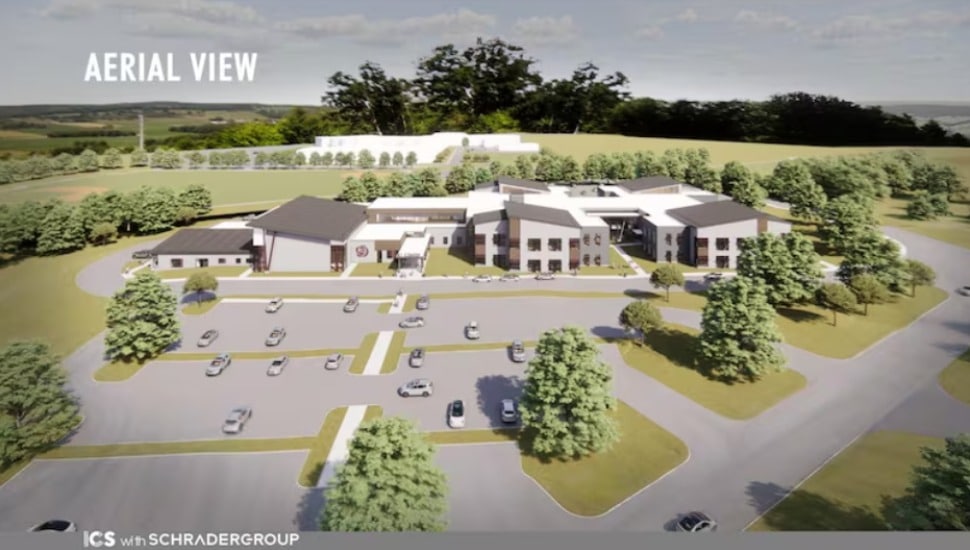 An aerial view rendering of the new K-1 Early Learning Center.