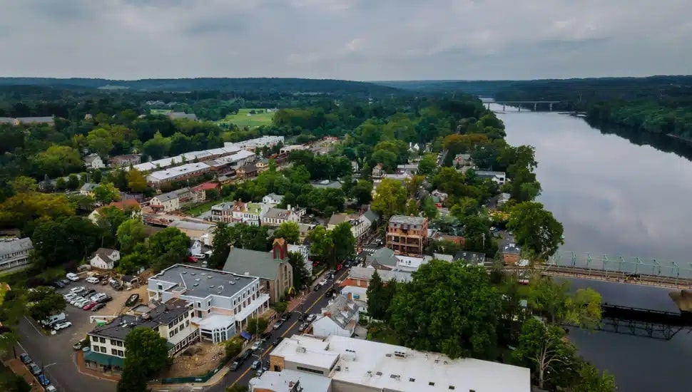 An aerial view of New Hope in Bucks County.