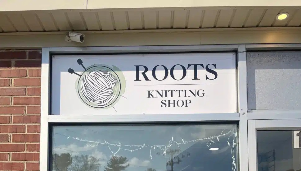 Roots Knitting Academy and Shop sign.