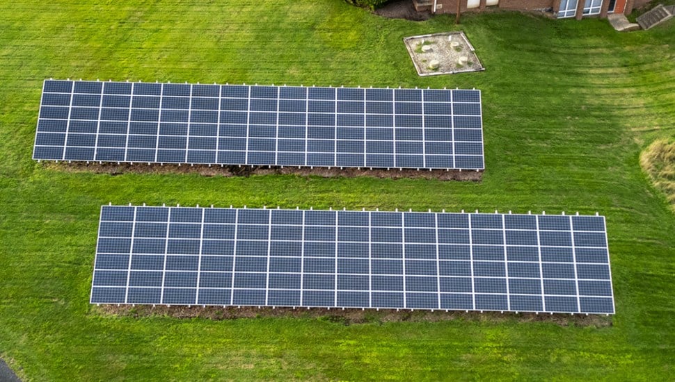 solar panels on the ground.