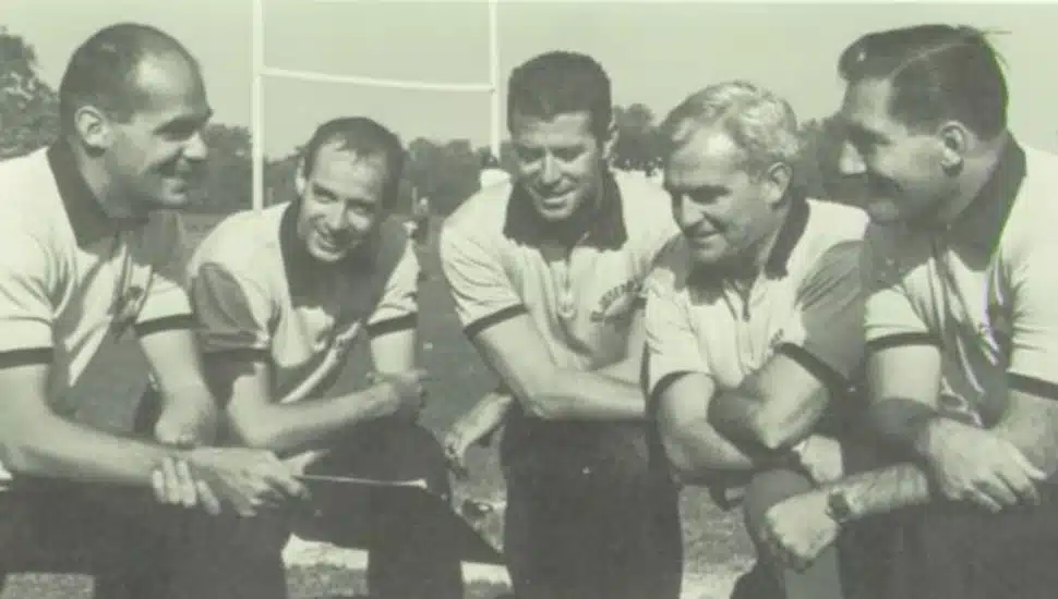 Bob Vincent (left) with his 1963 St. Joseph's Prep football coaches Richard Scanlan, Gerard McDonnell, Joe Tyrrell, and Billy Magee.