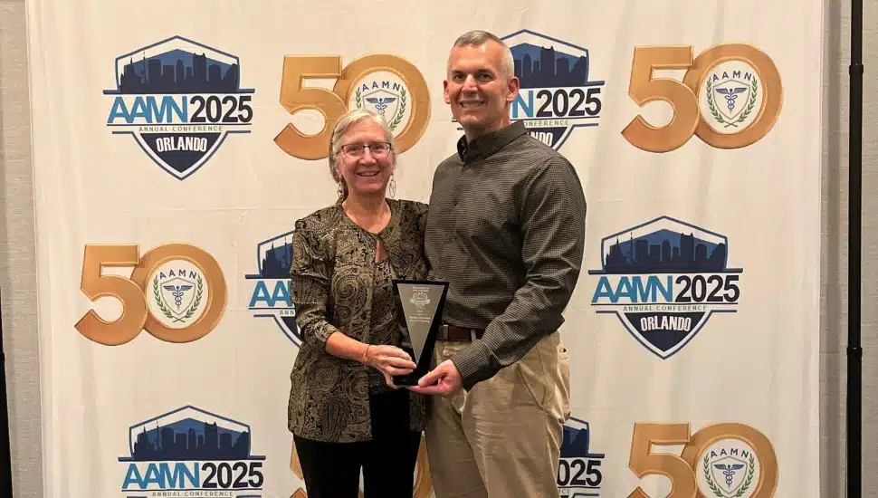 Normajean Colby, associate professor of nursing at Widener University, with Brian Fasolka, who earned a PhD in nursing science at Widener in 2016.