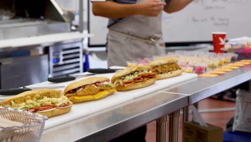 A line up of made-to-order hoagies at a Wawa store.
