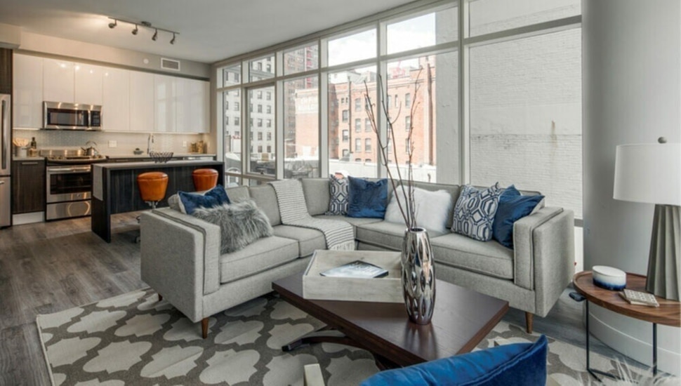 An apartment living room in Philadelphia.