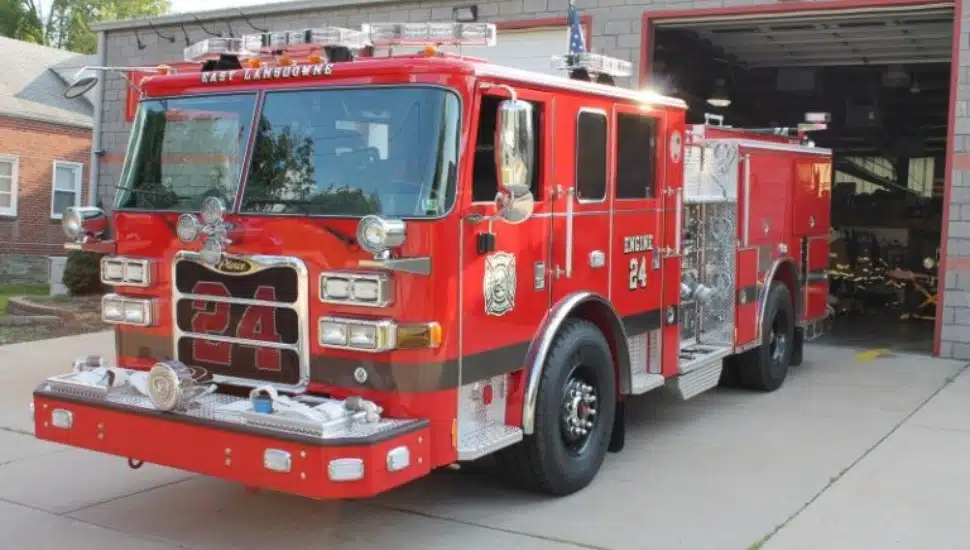 An East Lansdowne Fire Company truck outside the firehouse.