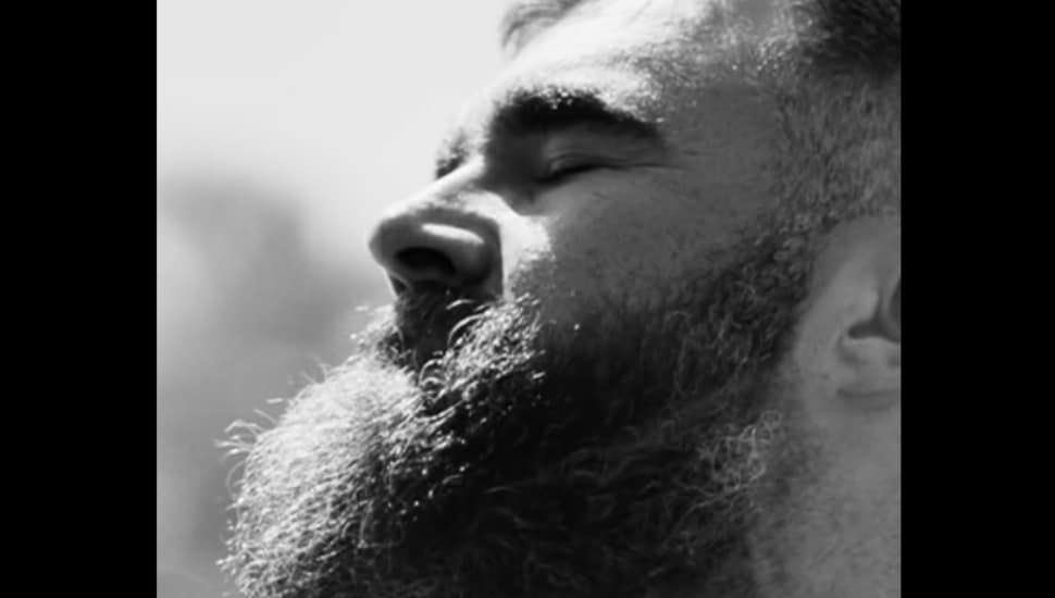 A still shot of Jason Kelce's head from the Slow Burn ad featuring the retired Philadelphia Eagles center.