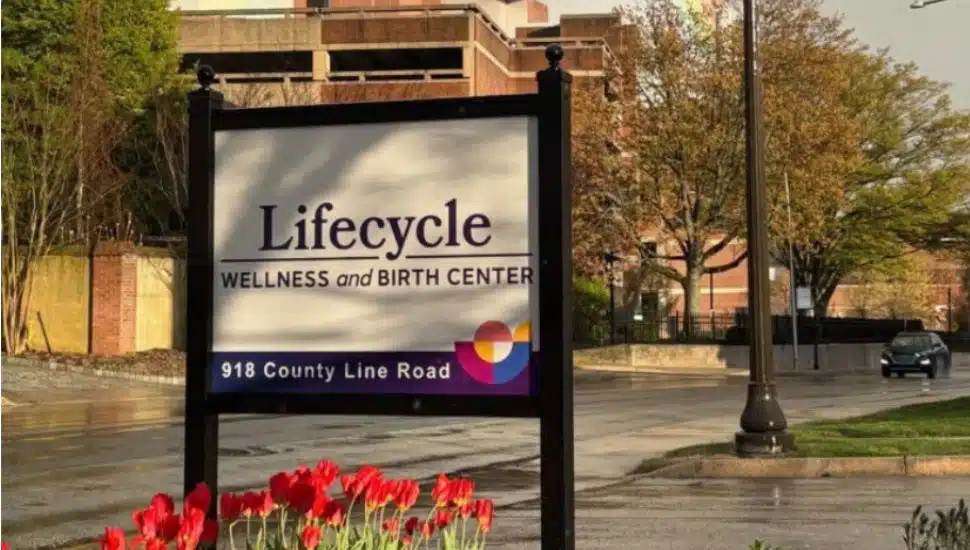 The sign outside the Lifecycle Wellness and Birth Center in Bryn Mawr.