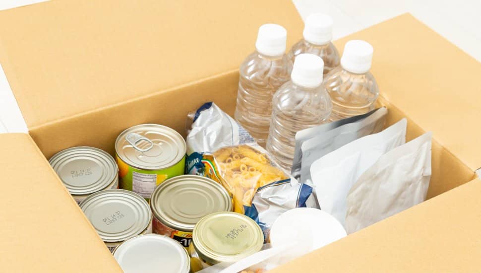 A box filled with nonperishable foods.